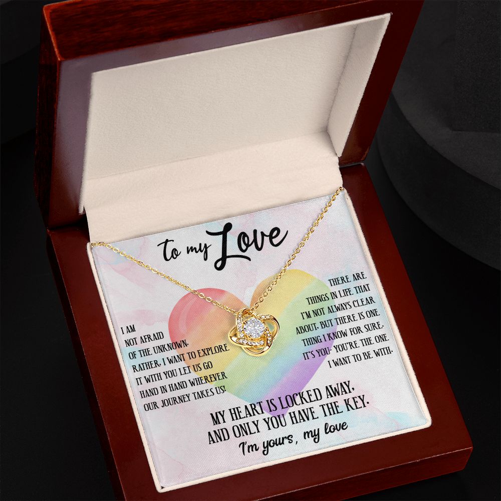 TO MY LOVE, LOVE KNOT NECKLACE FOR SOULMATE, FOR YOUR LGBTQ PARTNER, WITH MESSAGE CARD, PRIDE NECKLACE,