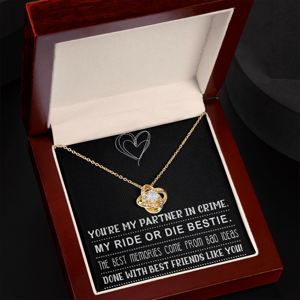 MY RIDE OR DIE BESTIE, LOVE KNOT NECKLACE WITH MESSAGE CARD, FOR FRIENDS, BFF, BIRTHDAY, FRIENDSHIP DAY GIFT FOR HER