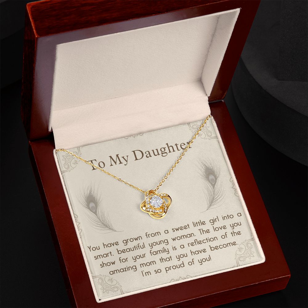 TO MY DAUGHTER, LOVE KNOT NECKLACE WITH MESSAGE CARD, BIRTHDAY AND DAUGHTERS DAY GIFT FOR HER