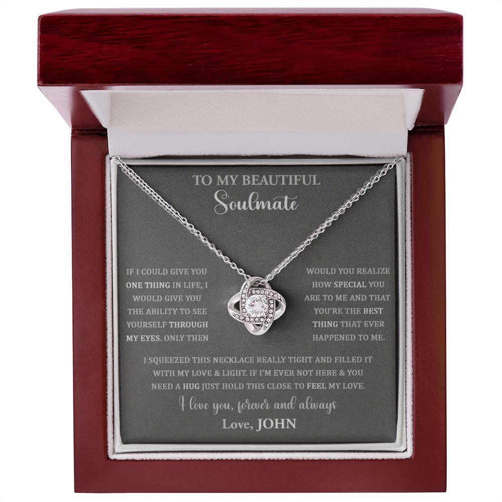 To My Beautiful Soulmate Love Knot Necklace Gift, Pendant For Her, Gift For Anniversary, Romantic Birthday Gift For Her, Jewelry For Her