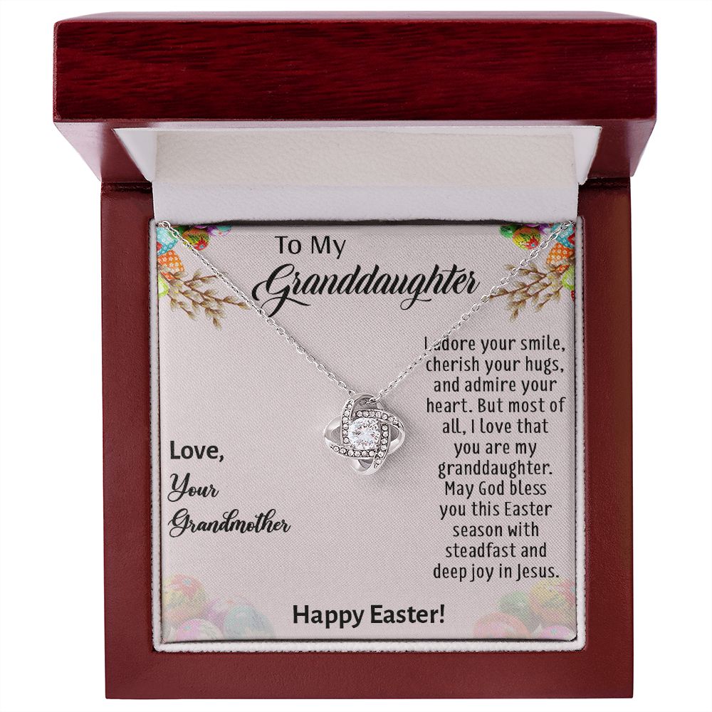 TO MY GRANDDAUGHTER, HAPPY EASTER, INTERLOCKING HEART NECKLACE WITH MESSAGE CARD, EASTER DAY GIFT FROM GRANDMOTHER