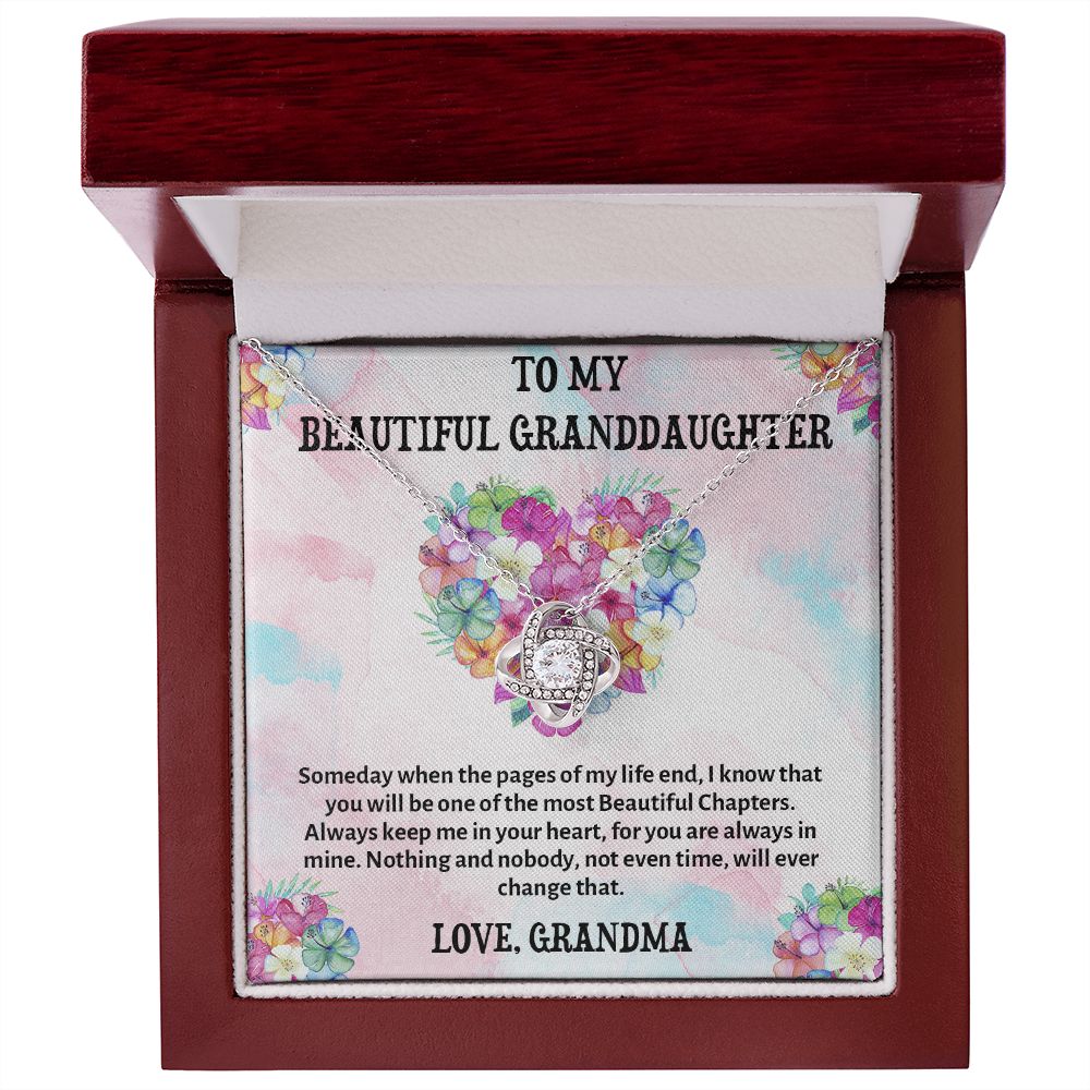 TO MY BEAUTIFUL GRANDDAUGHTER, LOVE KNOT NECKLACE WITH MESSAGE CARD FOR GRANDDAUGHTER, BIRTHDAY GIFT FOR HER, FROM GRANDMA