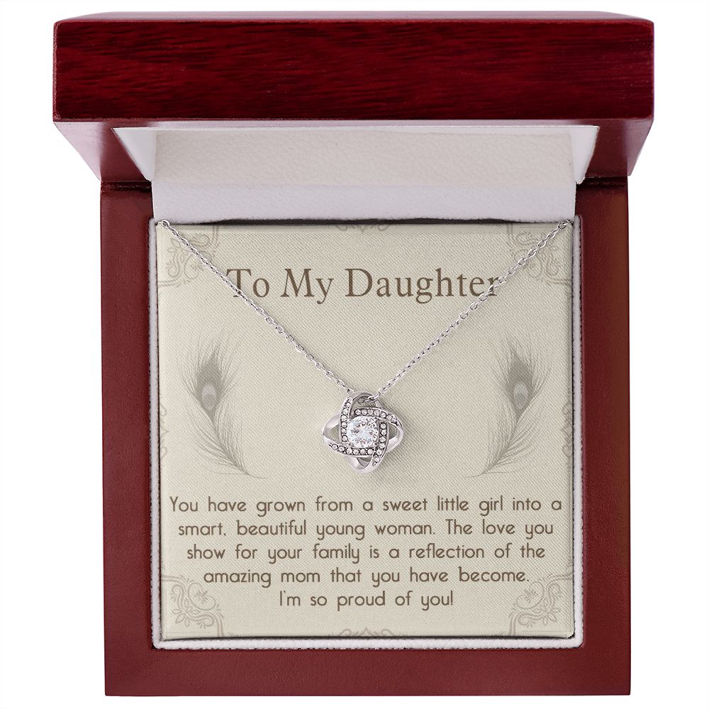 TO MY DAUGHTER, LOVE KNOT NECKLACE WITH MESSAGE CARD, BIRTHDAY AND DAUGHTERS DAY GIFT FOR HER
