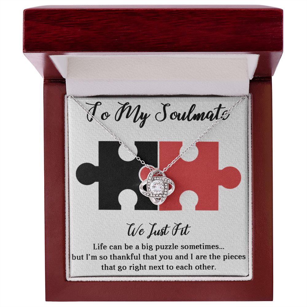 TO MY SOULMATE WE JUST FIT, INTERLOCKING HEART NECKLACE, FOR COUPLES, BIRTHDAY GIFT FOR HER, NECKLACE WITH MESSAGE CARD
