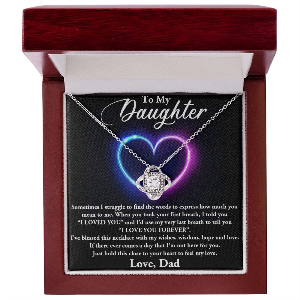TO MY DAUGHTER, I LOVE YOU FOREVER, LOVE KNOT NECKLACE WITH MESSAGE CARD, BIRTHDAY AND DAUGHTERS DAY GIFT FOR HER