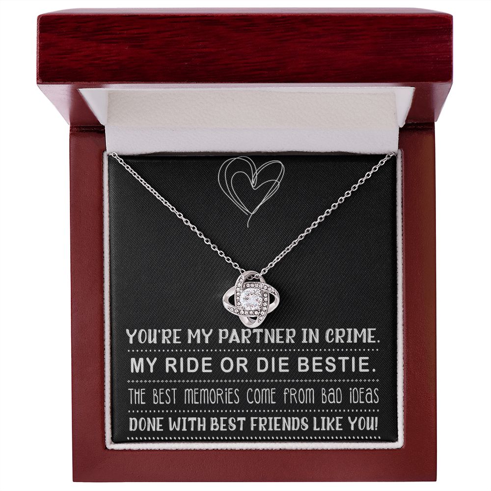 MY RIDE OR DIE BESTIE, LOVE KNOT NECKLACE WITH MESSAGE CARD, FOR FRIENDS, BFF, BIRTHDAY, FRIENDSHIP DAY GIFT FOR HER