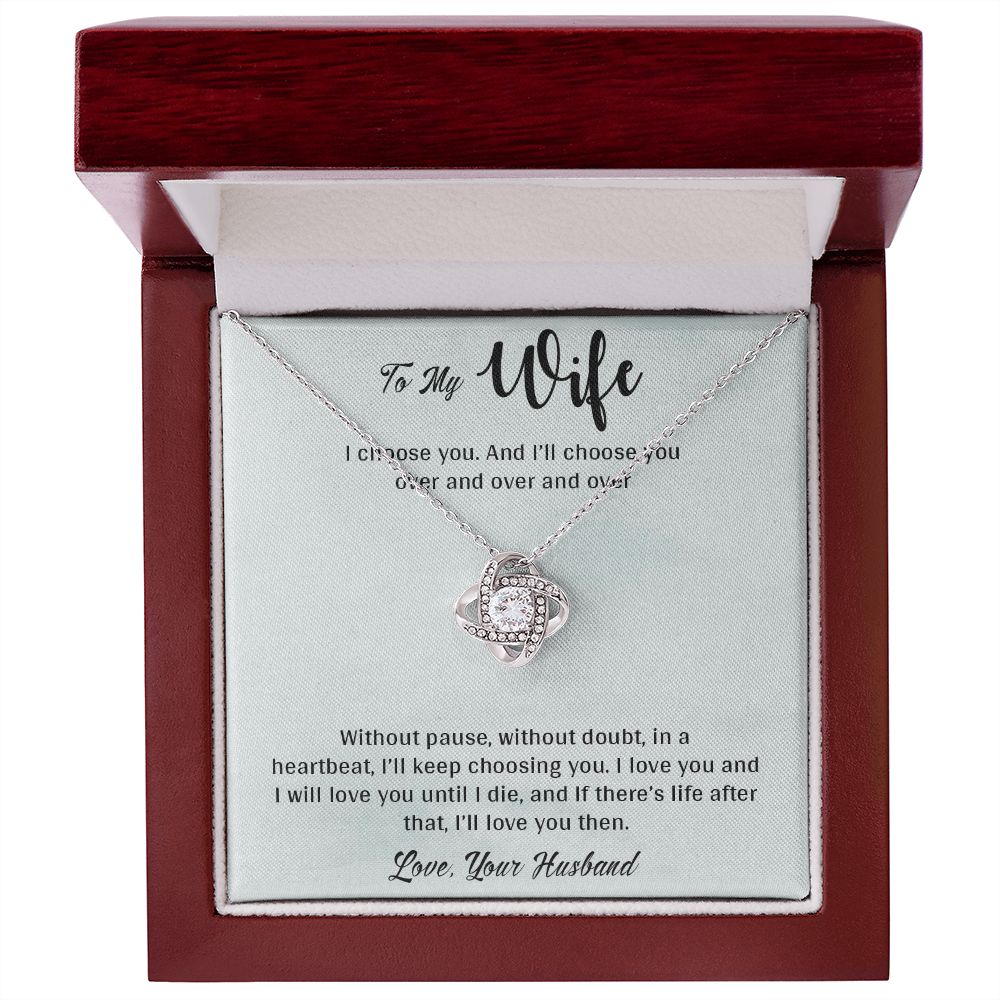 TO MY WIFE, LOVE KNOT NECKLACE, NECKLACE FOR WIFE WITH MESSAGE CARD, GIFT FOR HER