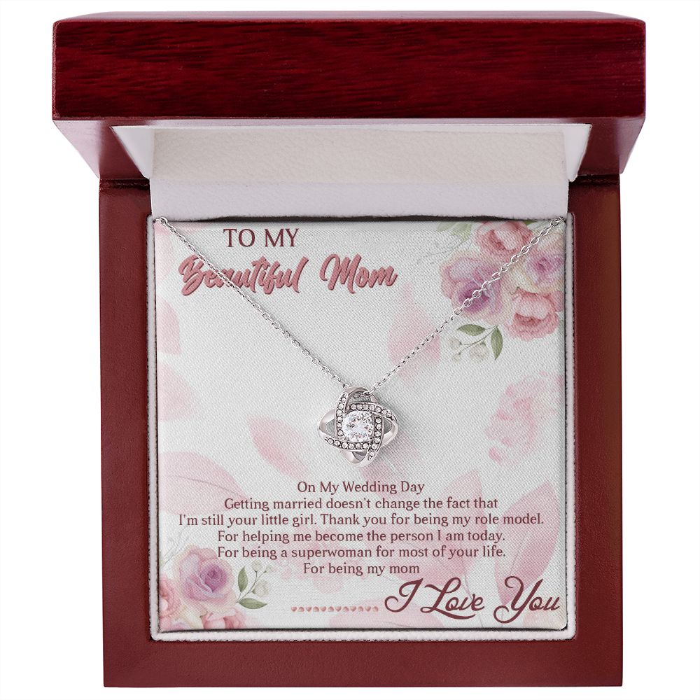 TO MY BEAUTIFUL MOM, LOVE KNOT NECKLACE FOR MOM, NECKLACE WITH MESSAGE CARD, BIRTHDAY, MOTHER'S DAY GIFT FOR HER
