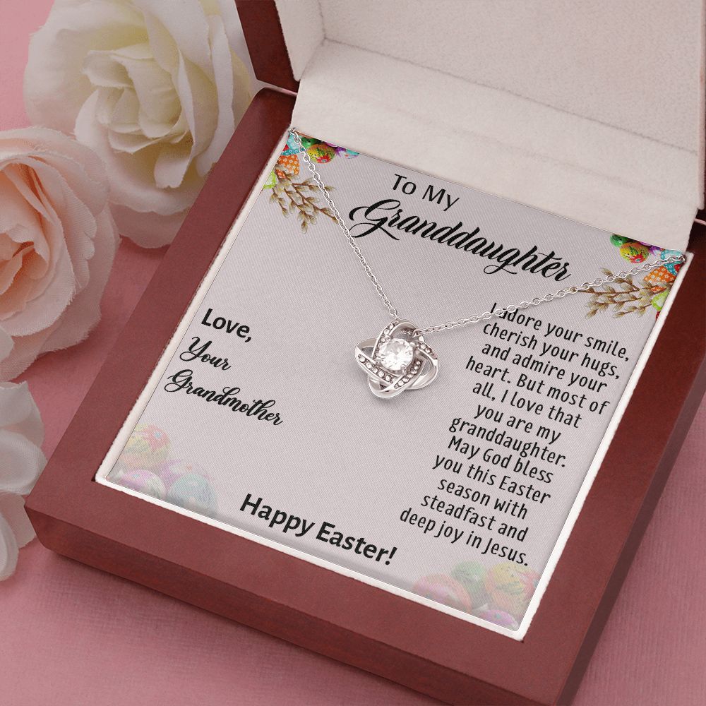 TO MY GRANDDAUGHTER, HAPPY EASTER, INTERLOCKING HEART NECKLACE WITH MESSAGE CARD, EASTER DAY GIFT FROM GRANDMOTHER