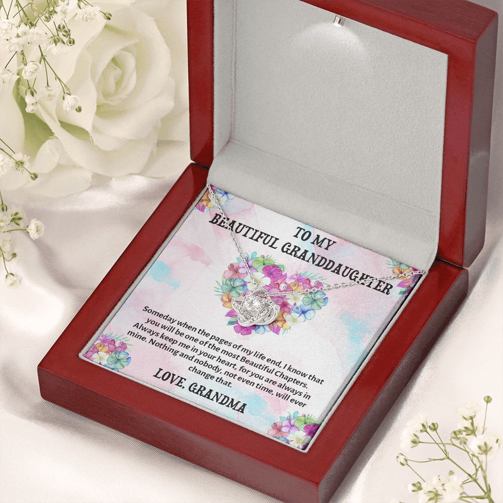 TO MY BEAUTIFUL GRANDDAUGHTER, LOVE KNOT NECKLACE WITH MESSAGE CARD FOR GRANDDAUGHTER, BIRTHDAY GIFT FOR HER, FROM GRANDMA