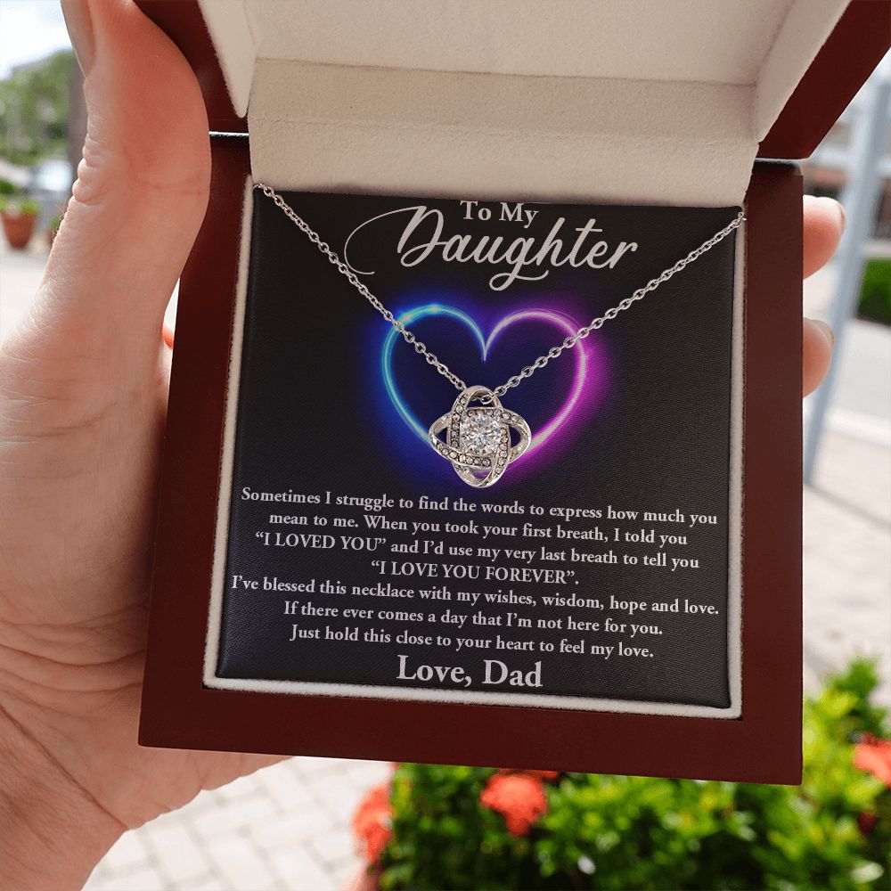 TO MY DAUGHTER, I LOVE YOU FOREVER, LOVE KNOT NECKLACE WITH MESSAGE CARD, BIRTHDAY AND DAUGHTERS DAY GIFT FOR HER