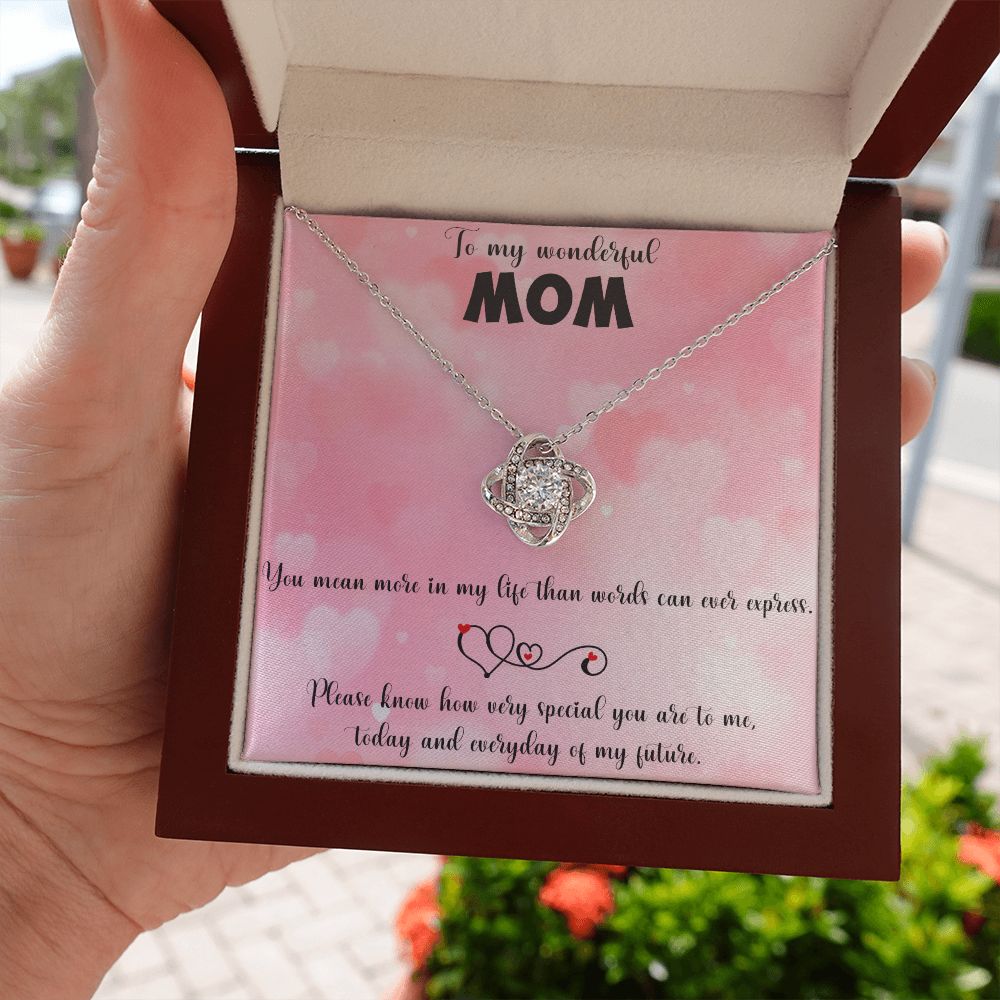 TO MY WONDERFUL MOM LOVE KNOT NECKLACE FOR MOM, NECKLACE WITH MESSAGE CARD, BIRTHDAY, MOTHER'S DAY GIFT FOR HER