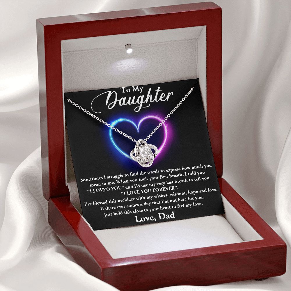 TO MY DAUGHTER, I LOVE YOU FOREVER, LOVE KNOT NECKLACE WITH MESSAGE CARD, BIRTHDAY AND DAUGHTERS DAY GIFT FOR HER