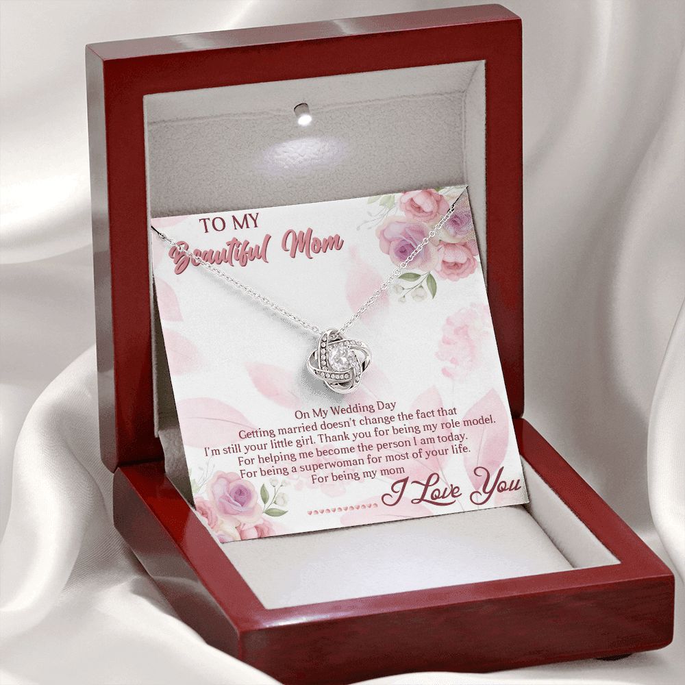 TO MY BEAUTIFUL MOM, LOVE KNOT NECKLACE FOR MOM, NECKLACE WITH MESSAGE CARD, BIRTHDAY, MOTHER'S DAY GIFT FOR HER