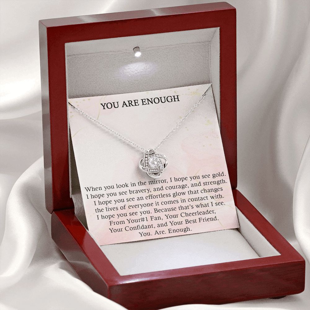 YOU ARE ENOUGH, LOVE KNOT NECKLACE WITH MESSAGE CARD FOR FRIENDS AND FAMILY, BIRTHDAY/ FRIENDSHIP DAY GIFT FOR HER