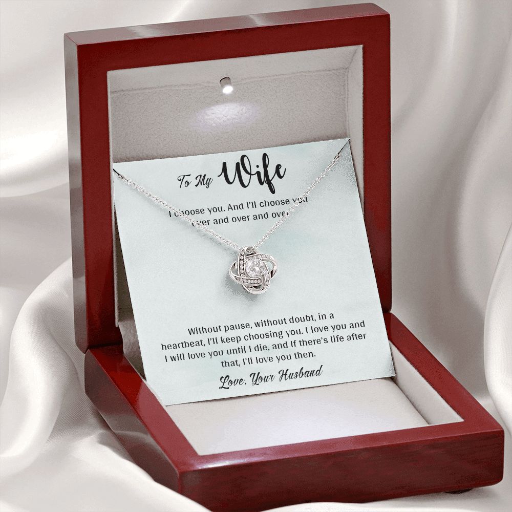 TO MY WIFE, LOVE KNOT NECKLACE, NECKLACE FOR WIFE WITH MESSAGE CARD, GIFT FOR HER