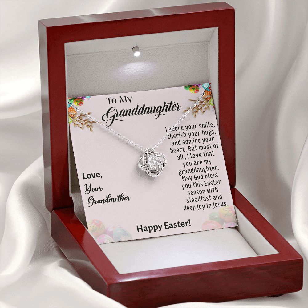 TO MY GRANDDAUGHTER, HAPPY EASTER, INTERLOCKING HEART NECKLACE WITH MESSAGE CARD, EASTER DAY GIFT FROM GRANDMOTHER