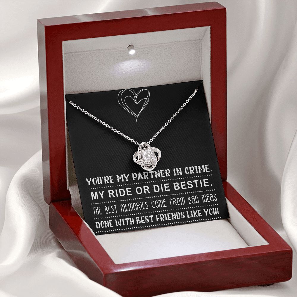 MY RIDE OR DIE BESTIE, LOVE KNOT NECKLACE WITH MESSAGE CARD, FOR FRIENDS, BFF, BIRTHDAY, FRIENDSHIP DAY GIFT FOR HER