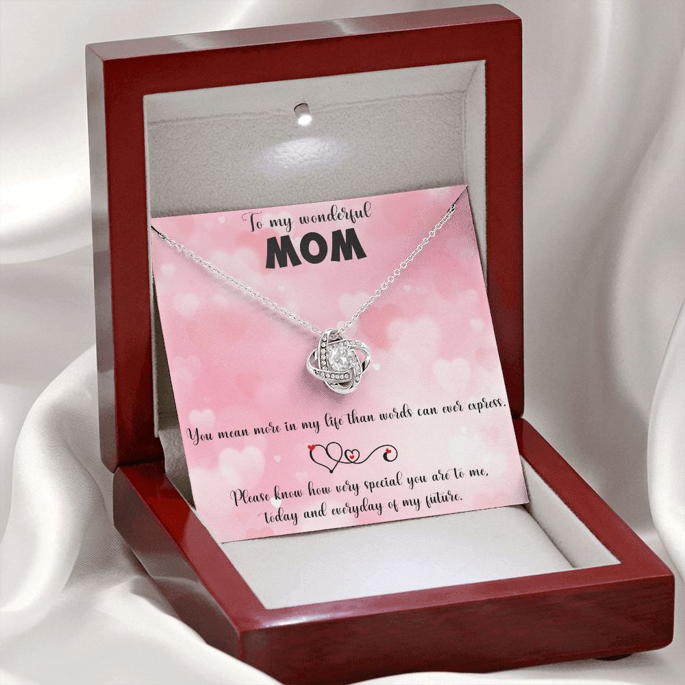TO MY WONDERFUL MOM LOVE KNOT NECKLACE FOR MOM, NECKLACE WITH MESSAGE CARD, BIRTHDAY, MOTHER'S DAY GIFT FOR HER