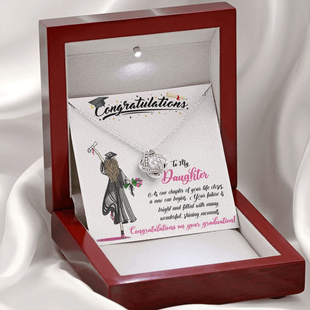 CONGRATULATIONS TO MY DAUGHTER, LOVE KNOT NECKLACE FOR DAUGHTER ON HER GRADUATION, FROM MOM/DAD, GRADUATION GIFT FOR HER