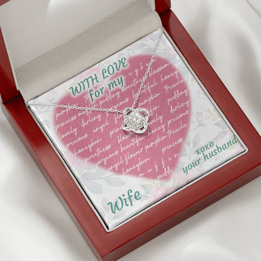 Love Knot Necklace, For My Wife, Necklace With Message Card, Birthday Gift For Her
