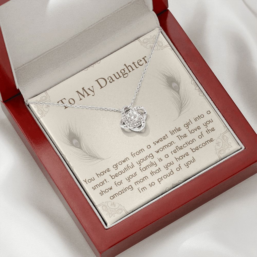 TO MY DAUGHTER, LOVE KNOT NECKLACE WITH MESSAGE CARD, BIRTHDAY AND DAUGHTERS DAY GIFT FOR HER