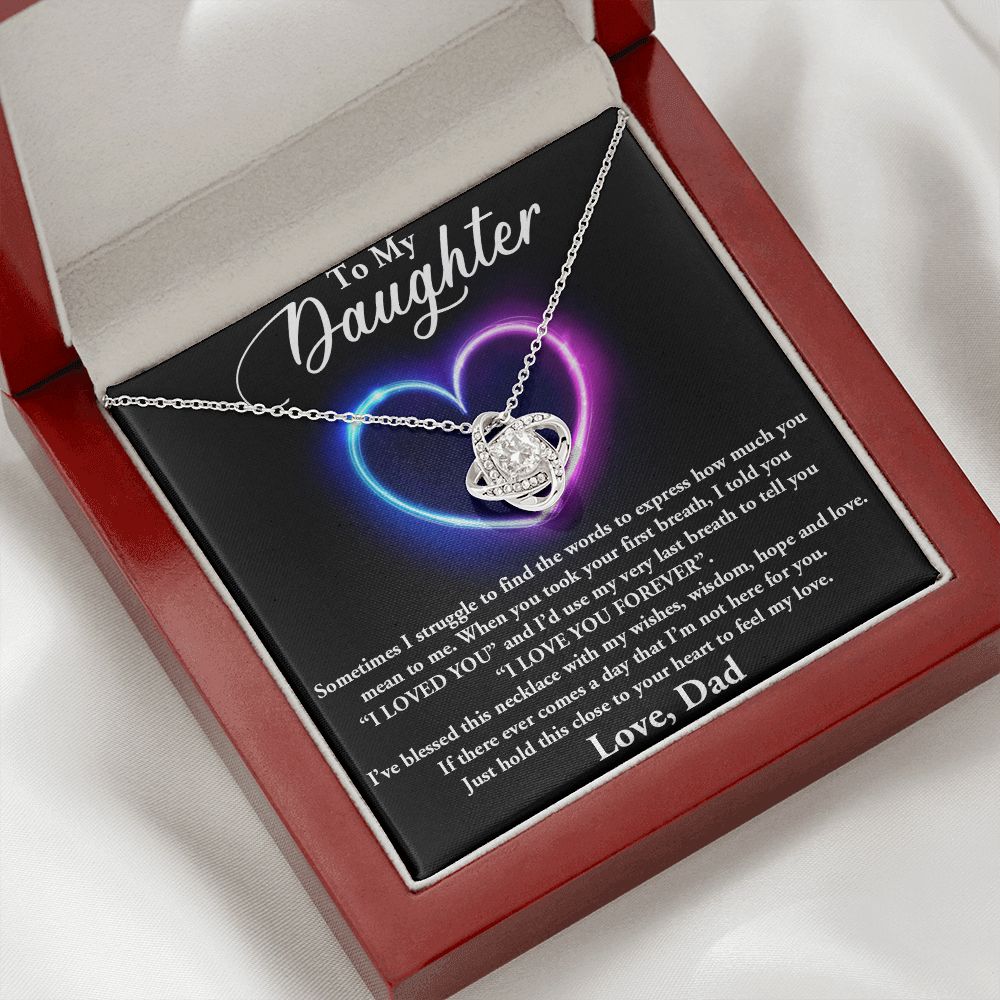 TO MY DAUGHTER, I LOVE YOU FOREVER, LOVE KNOT NECKLACE WITH MESSAGE CARD, BIRTHDAY AND DAUGHTERS DAY GIFT FOR HER