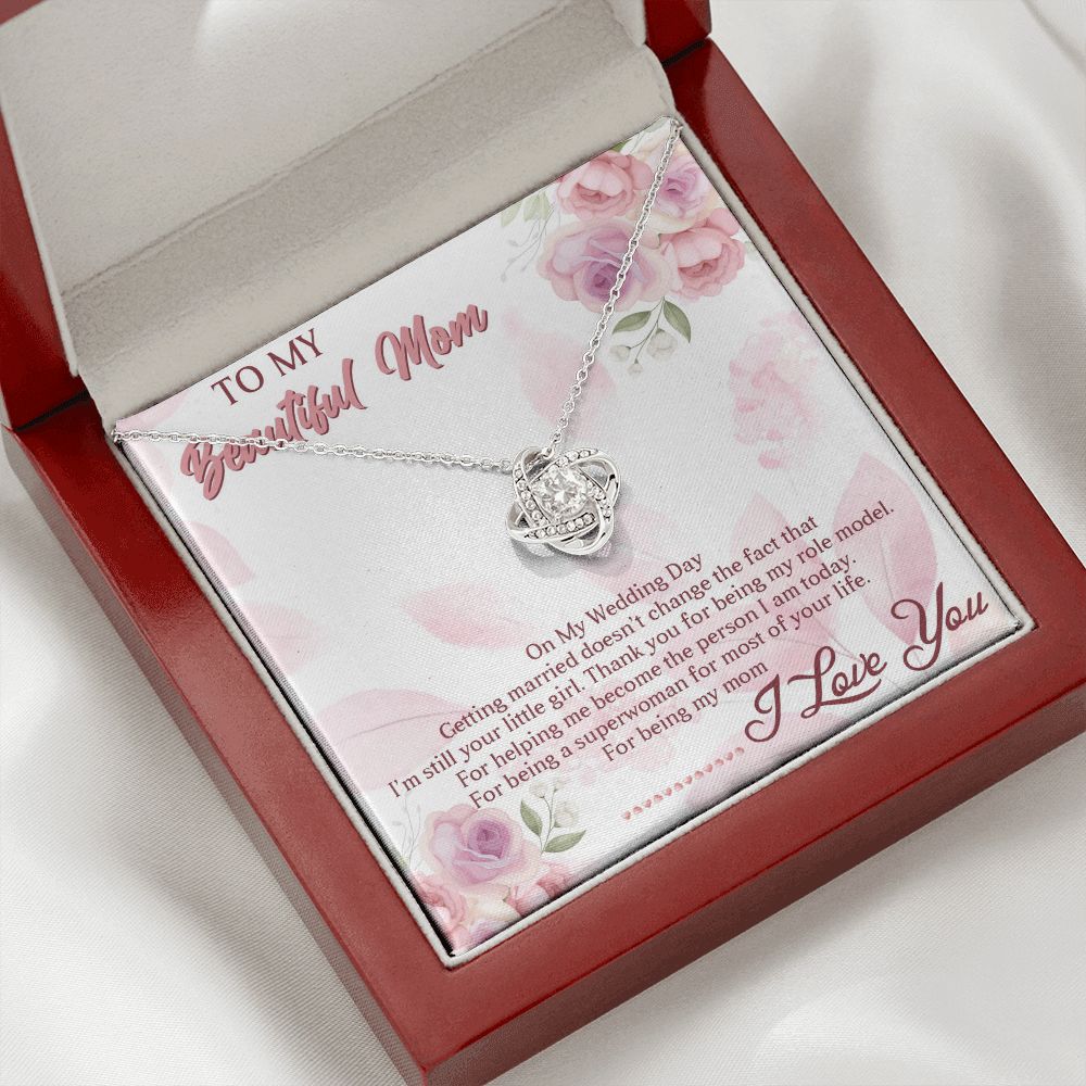 TO MY BEAUTIFUL MOM, LOVE KNOT NECKLACE FOR MOM, NECKLACE WITH MESSAGE CARD, BIRTHDAY, MOTHER'S DAY GIFT FOR HER