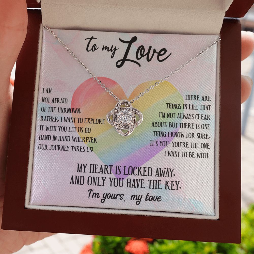 TO MY LOVE, LOVE KNOT NECKLACE FOR SOULMATE, FOR YOUR LGBTQ PARTNER, WITH MESSAGE CARD, PRIDE NECKLACE,