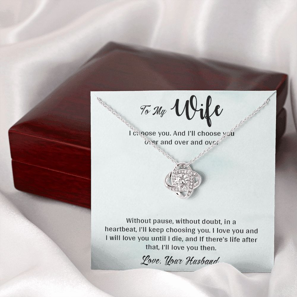 TO MY WIFE, LOVE KNOT NECKLACE, NECKLACE FOR WIFE WITH MESSAGE CARD, GIFT FOR HER