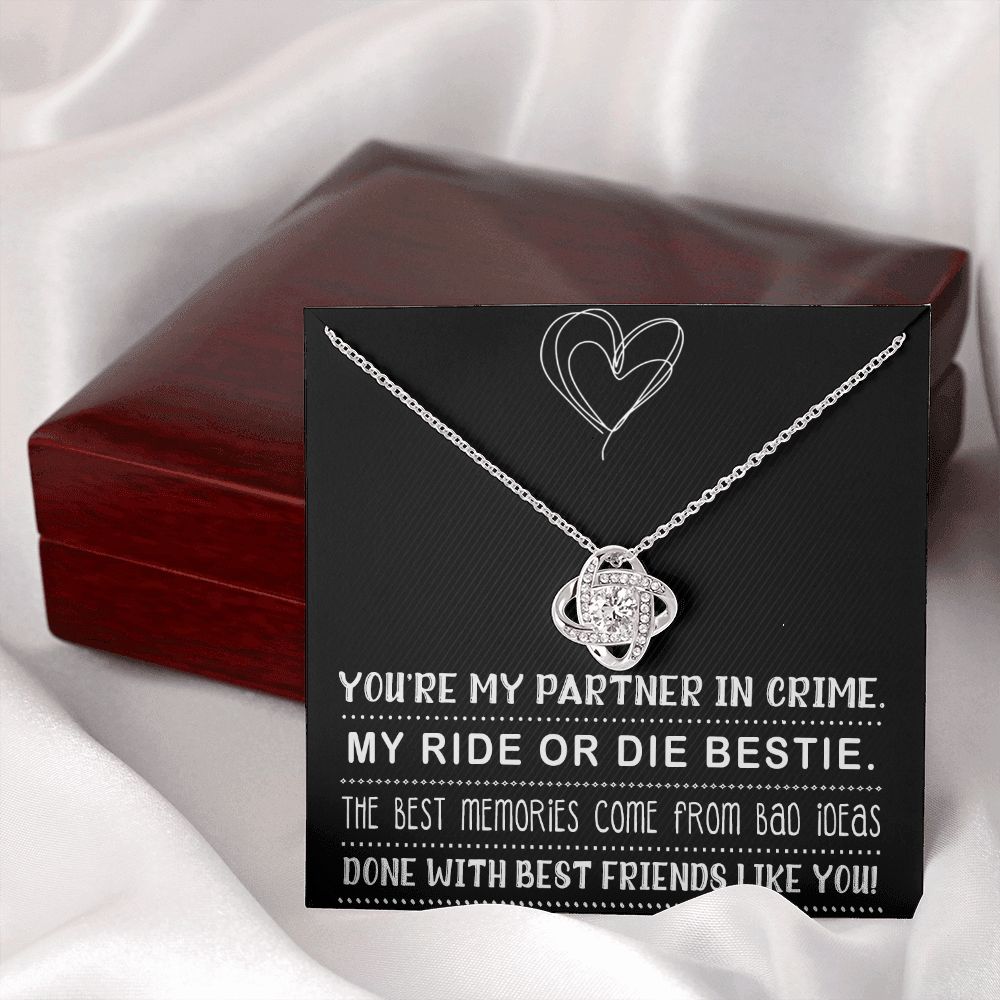MY RIDE OR DIE BESTIE, LOVE KNOT NECKLACE WITH MESSAGE CARD, FOR FRIENDS, BFF, BIRTHDAY, FRIENDSHIP DAY GIFT FOR HER