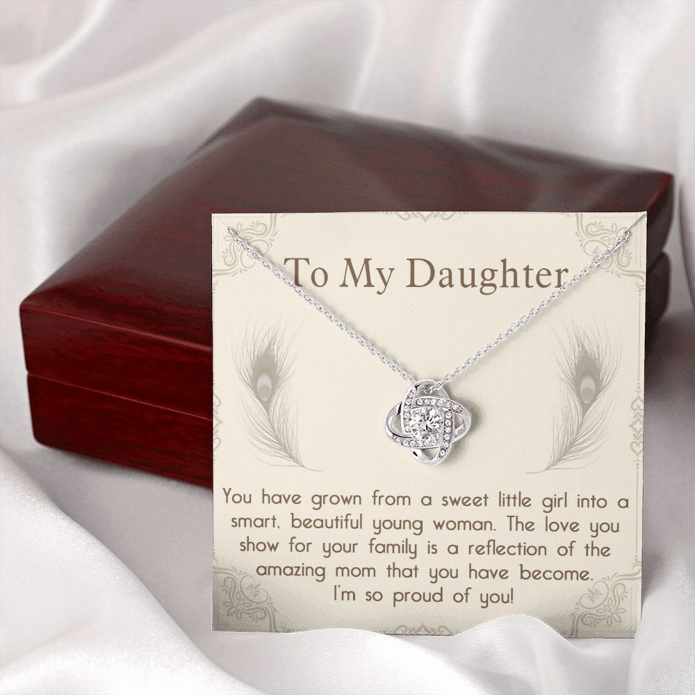 TO MY DAUGHTER, LOVE KNOT NECKLACE WITH MESSAGE CARD, BIRTHDAY AND DAUGHTERS DAY GIFT FOR HER