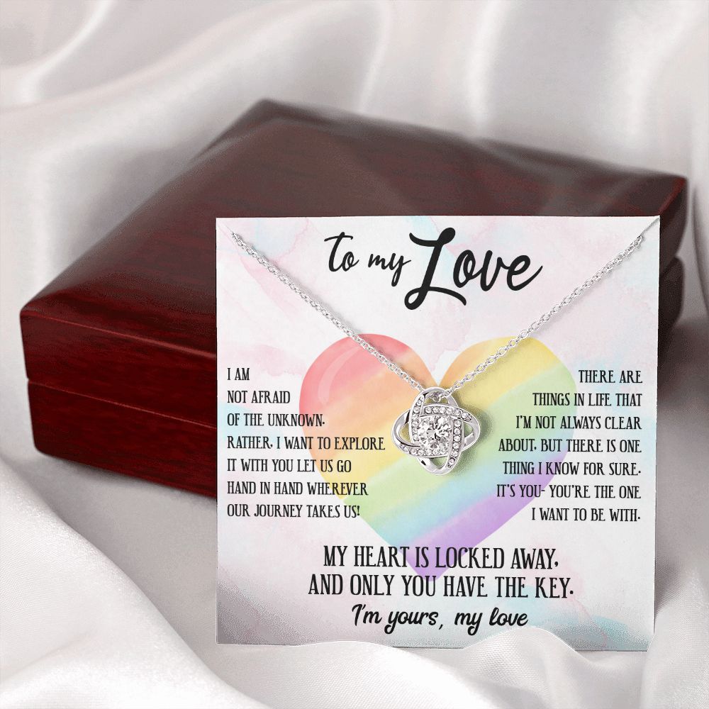 TO MY LOVE, LOVE KNOT NECKLACE FOR SOULMATE, FOR YOUR LGBTQ PARTNER, WITH MESSAGE CARD, PRIDE NECKLACE,