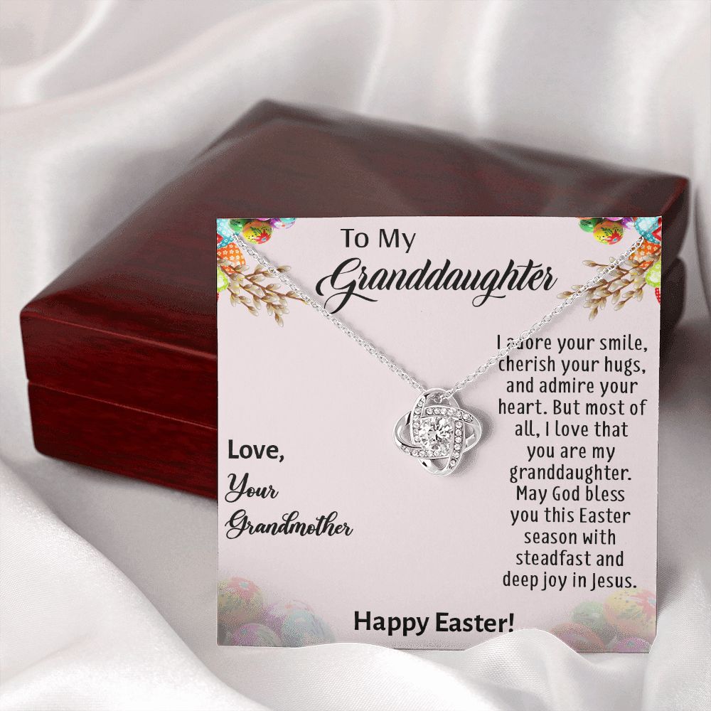 TO MY GRANDDAUGHTER, HAPPY EASTER, INTERLOCKING HEART NECKLACE WITH MESSAGE CARD, EASTER DAY GIFT FROM GRANDMOTHER