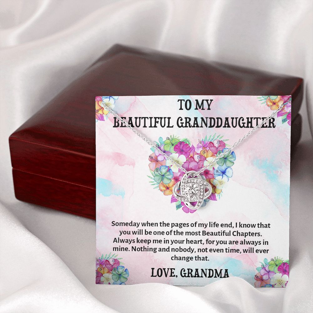 TO MY BEAUTIFUL GRANDDAUGHTER, LOVE KNOT NECKLACE WITH MESSAGE CARD FOR GRANDDAUGHTER, BIRTHDAY GIFT FOR HER, FROM GRANDMA