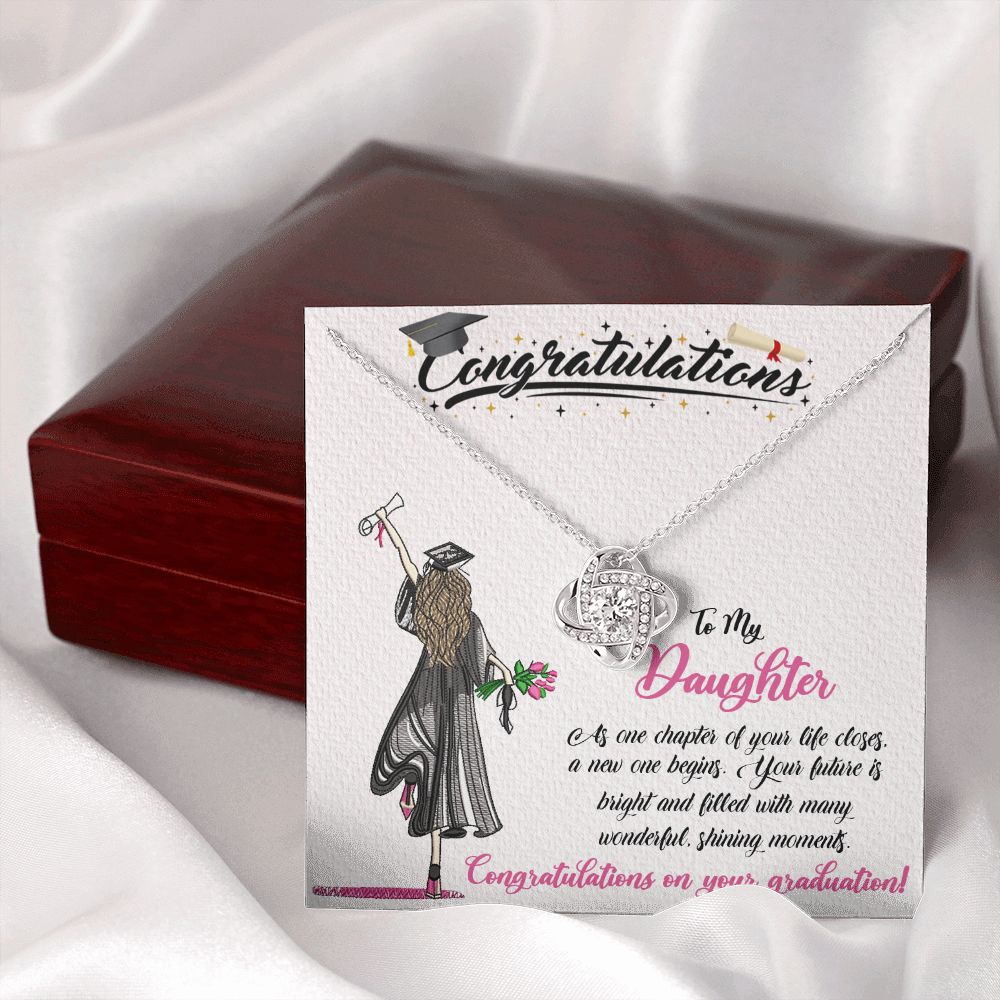 CONGRATULATIONS TO MY DAUGHTER, LOVE KNOT NECKLACE FOR DAUGHTER ON HER GRADUATION, FROM MOM/DAD, GRADUATION GIFT FOR HER