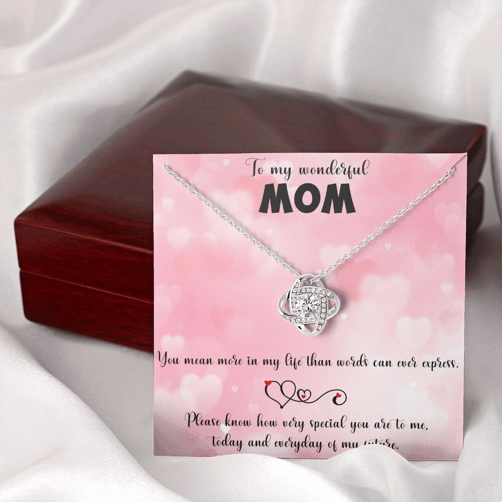 TO MY WONDERFUL MOM LOVE KNOT NECKLACE FOR MOM, NECKLACE WITH MESSAGE CARD, BIRTHDAY, MOTHER'S DAY GIFT FOR HER