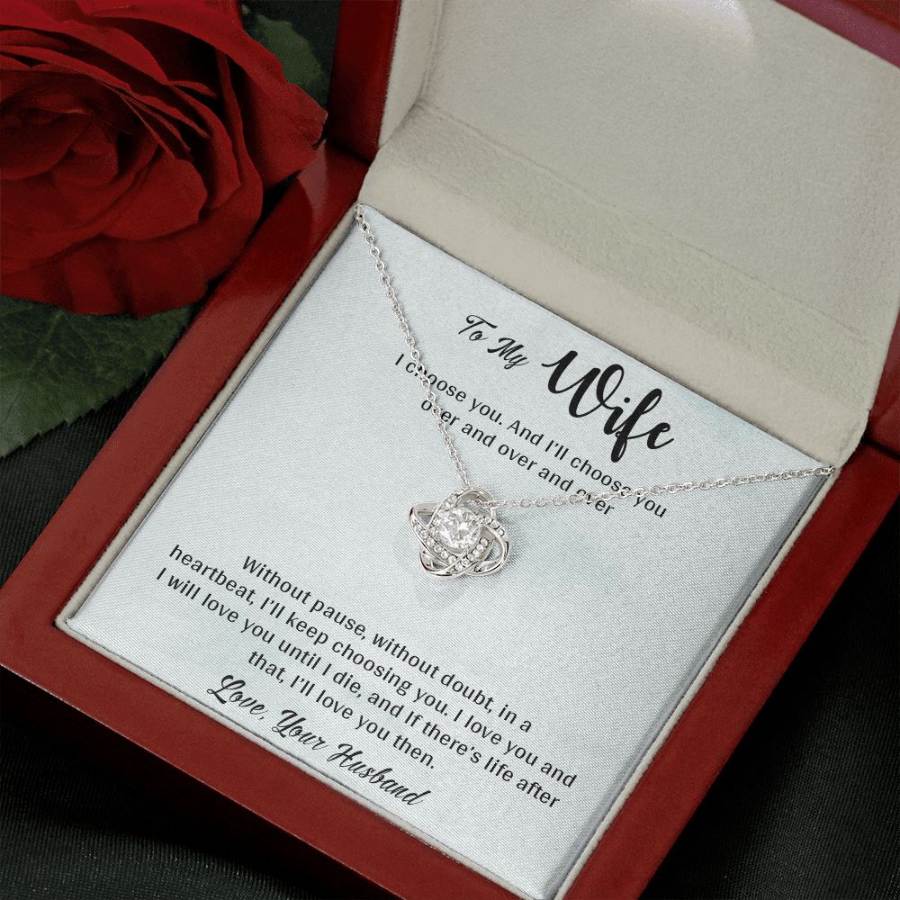 TO MY WIFE, LOVE KNOT NECKLACE, NECKLACE FOR WIFE WITH MESSAGE CARD, GIFT FOR HER