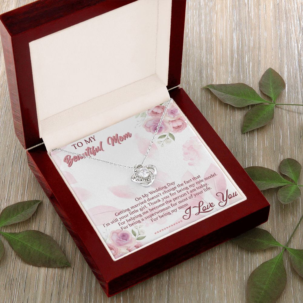 TO MY BEAUTIFUL MOM, LOVE KNOT NECKLACE FOR MOM, NECKLACE WITH MESSAGE CARD, BIRTHDAY, MOTHER'S DAY GIFT FOR HER