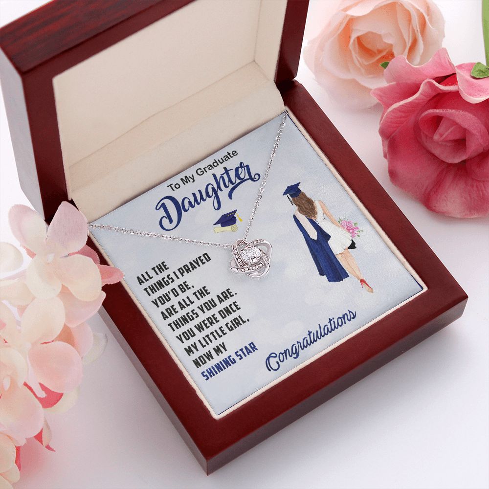 TO MY GRADUATE DAUGHTER, LOVE KNOT NECKLACE FOR DAUGHTER ON HER GRADUATION, FROM MOM/DAD, GRADUATION GIFT FOR HER
