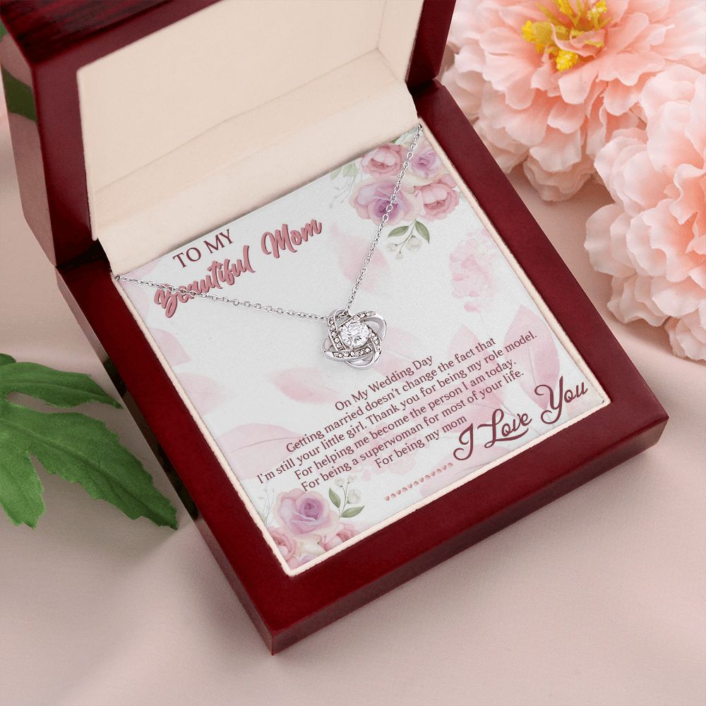 TO MY BEAUTIFUL MOM, LOVE KNOT NECKLACE FOR MOM, NECKLACE WITH MESSAGE CARD, BIRTHDAY, MOTHER'S DAY GIFT FOR HER