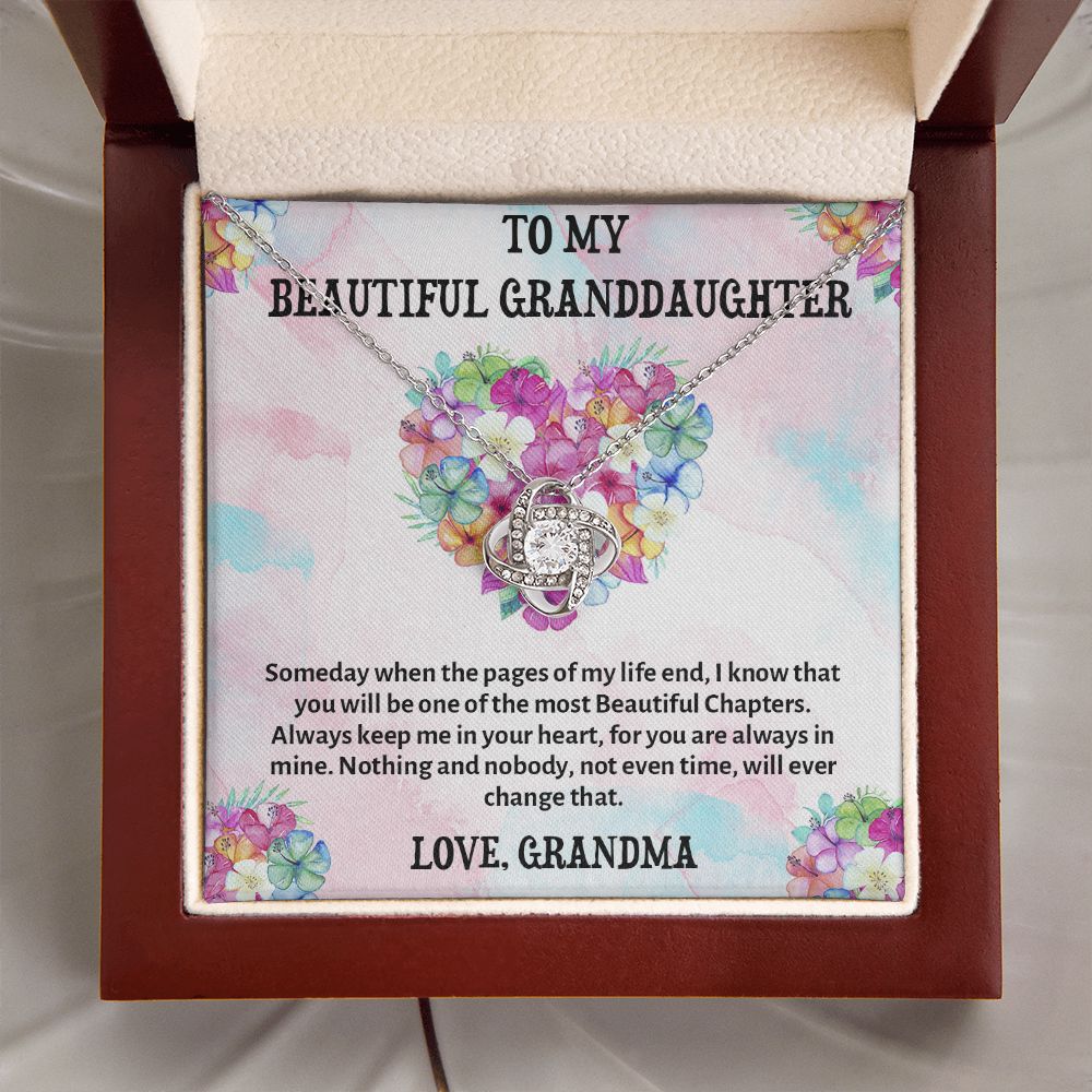 TO MY BEAUTIFUL GRANDDAUGHTER, LOVE KNOT NECKLACE WITH MESSAGE CARD FOR GRANDDAUGHTER, BIRTHDAY GIFT FOR HER, FROM GRANDMA