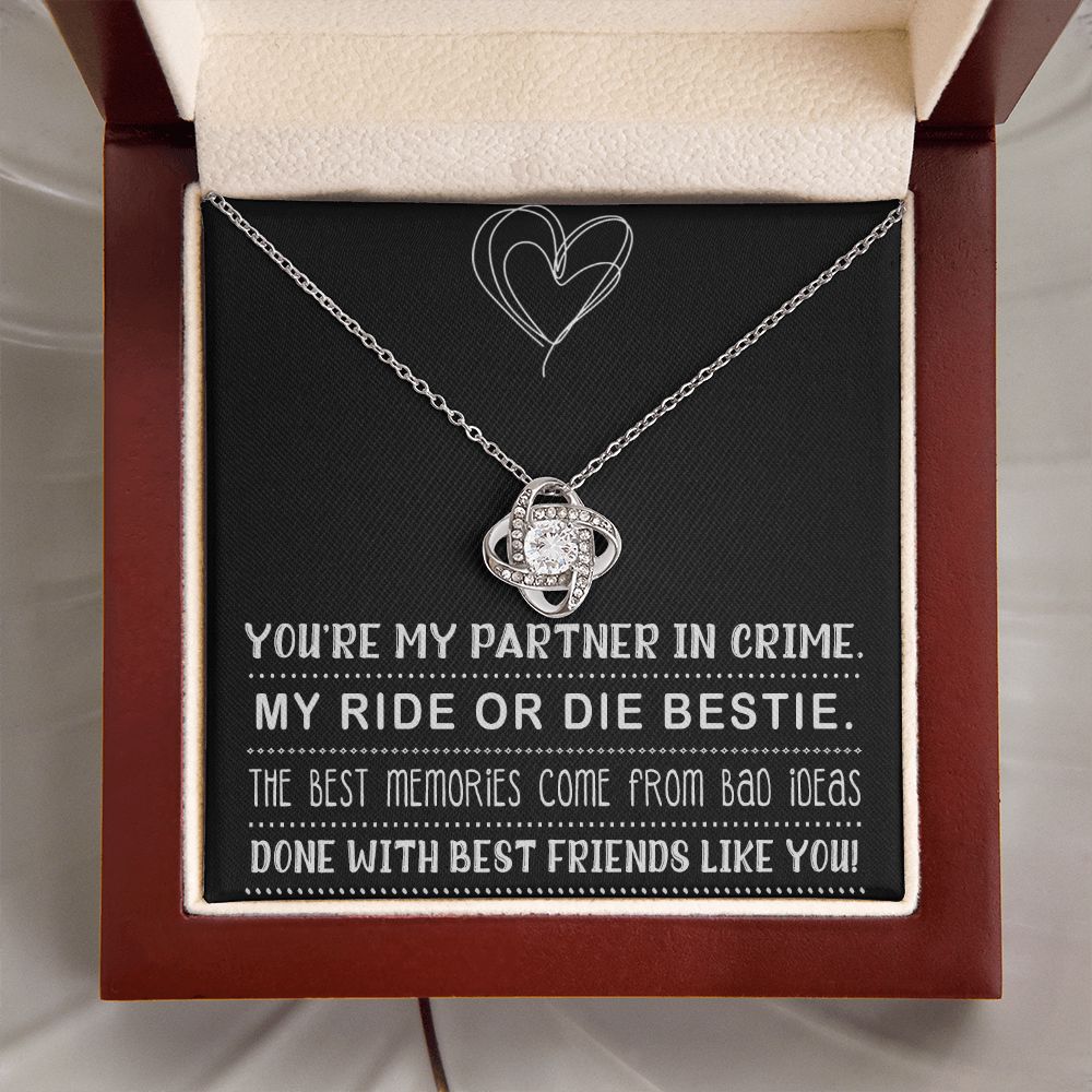 MY RIDE OR DIE BESTIE, LOVE KNOT NECKLACE WITH MESSAGE CARD, FOR FRIENDS, BFF, BIRTHDAY, FRIENDSHIP DAY GIFT FOR HER