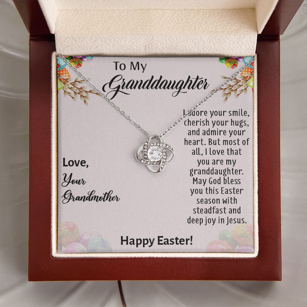 TO MY GRANDDAUGHTER, HAPPY EASTER, INTERLOCKING HEART NECKLACE WITH MESSAGE CARD, EASTER DAY GIFT FROM GRANDMOTHER