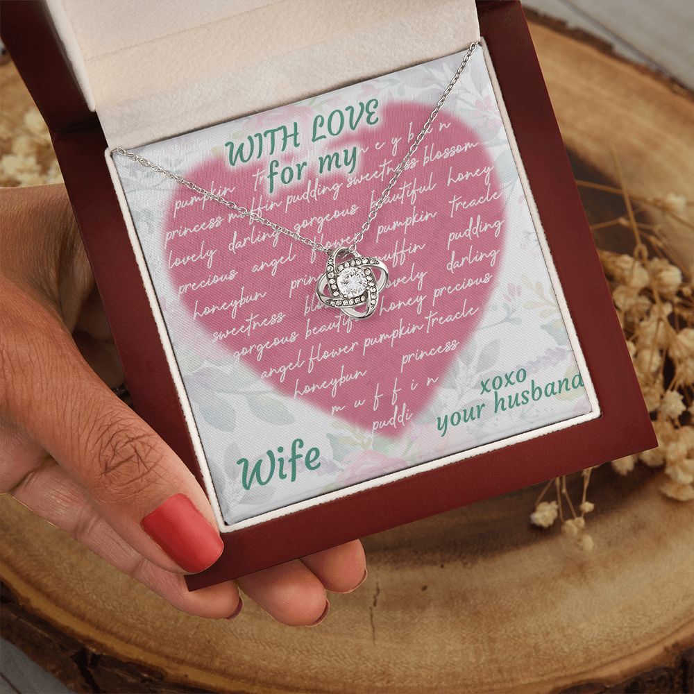Love Knot Necklace, For My Wife, Necklace With Message Card, Birthday Gift For Her