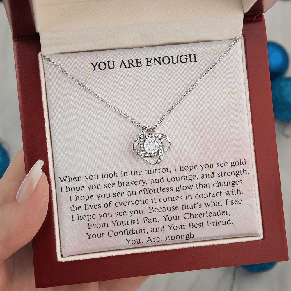 YOU ARE ENOUGH, LOVE KNOT NECKLACE WITH MESSAGE CARD FOR FRIENDS AND FAMILY, BIRTHDAY/ FRIENDSHIP DAY GIFT FOR HER