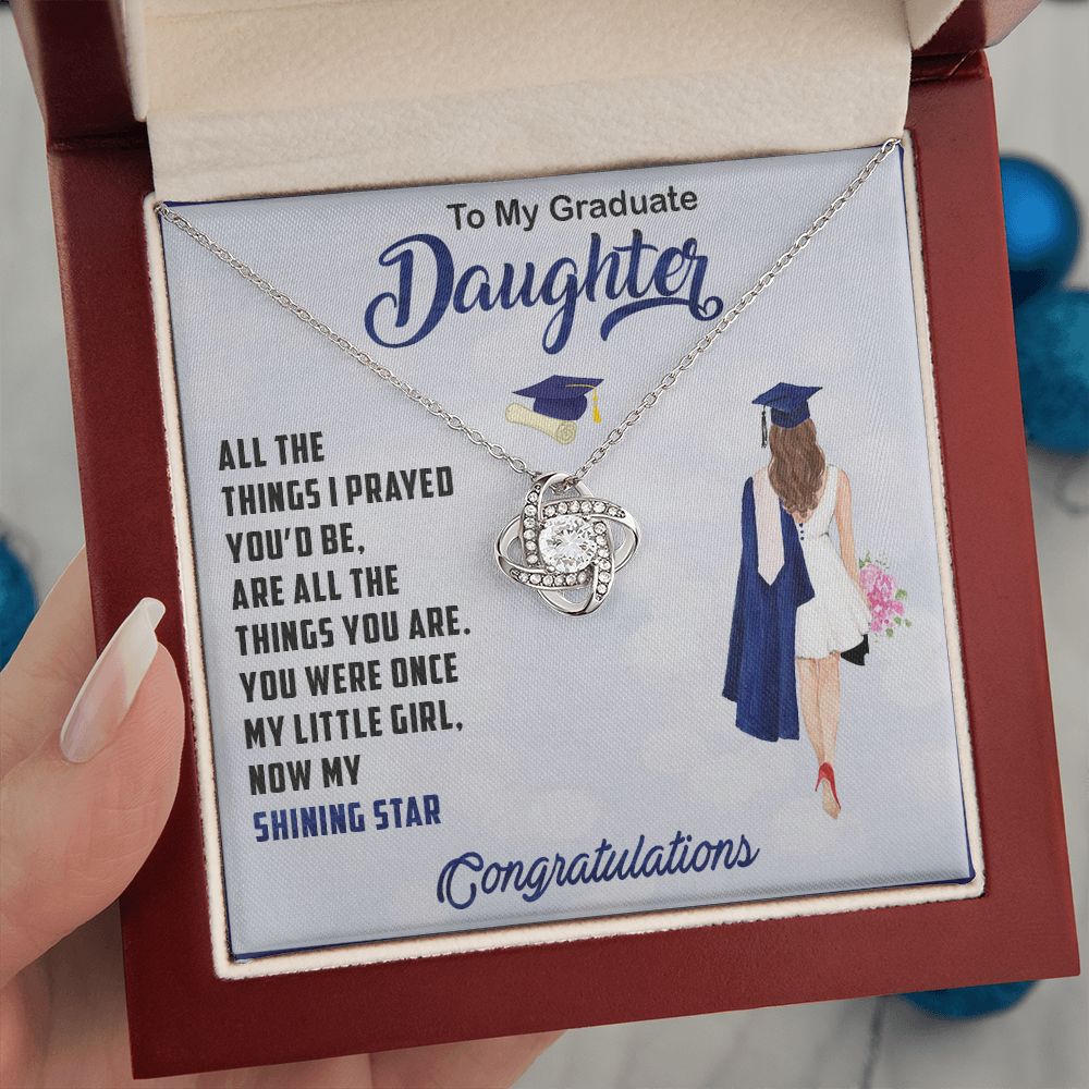 TO MY GRADUATE DAUGHTER, LOVE KNOT NECKLACE FOR DAUGHTER ON HER GRADUATION, FROM MOM/DAD, GRADUATION GIFT FOR HER