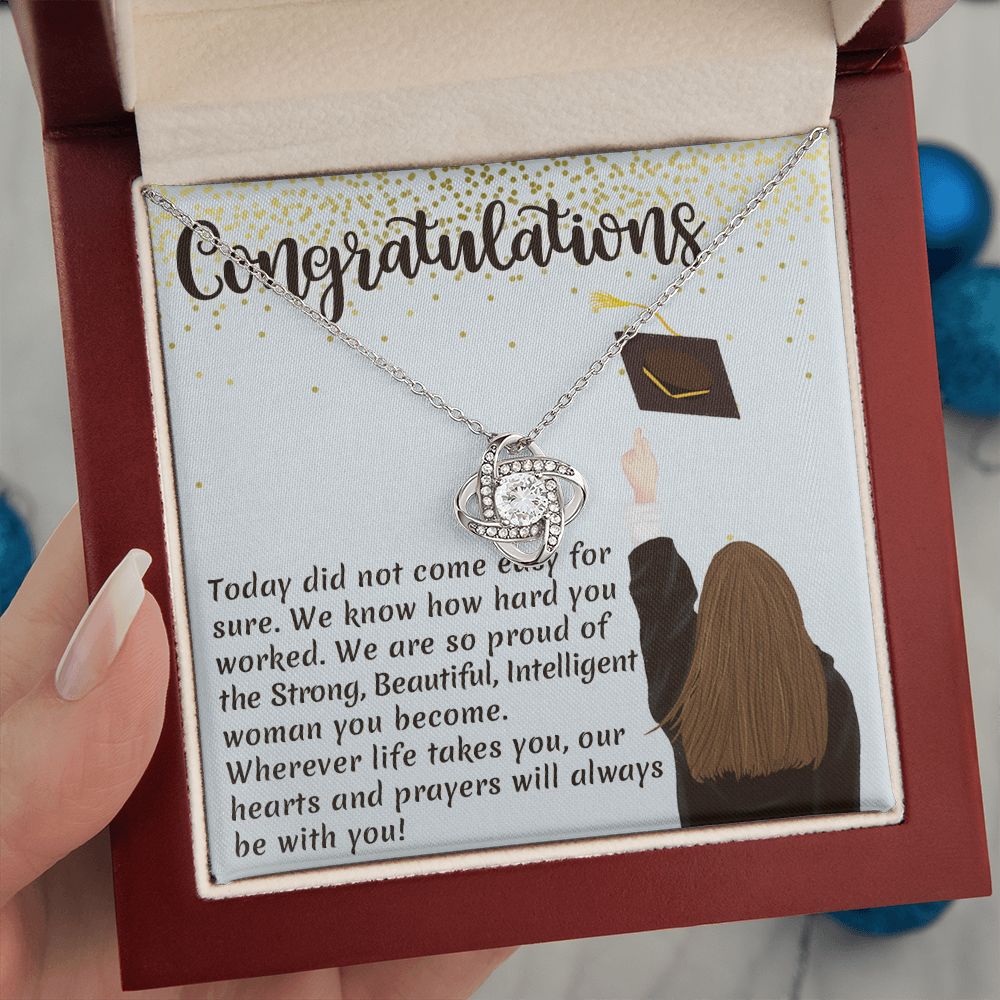 CONGRATULATION, LOVE KNOT NECKLACE FOR GRADUATION, CONGRATULATION GIFT FOR DAUGHTER/GRANDDAUGHTER/SISTER, GRADUATION GIFT FOR HER