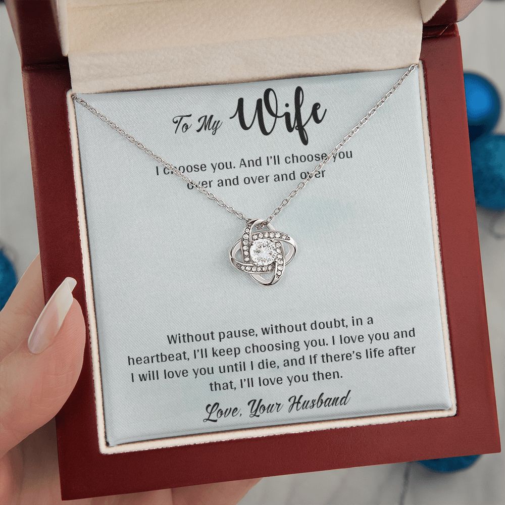 TO MY WIFE, LOVE KNOT NECKLACE, NECKLACE FOR WIFE WITH MESSAGE CARD, GIFT FOR HER