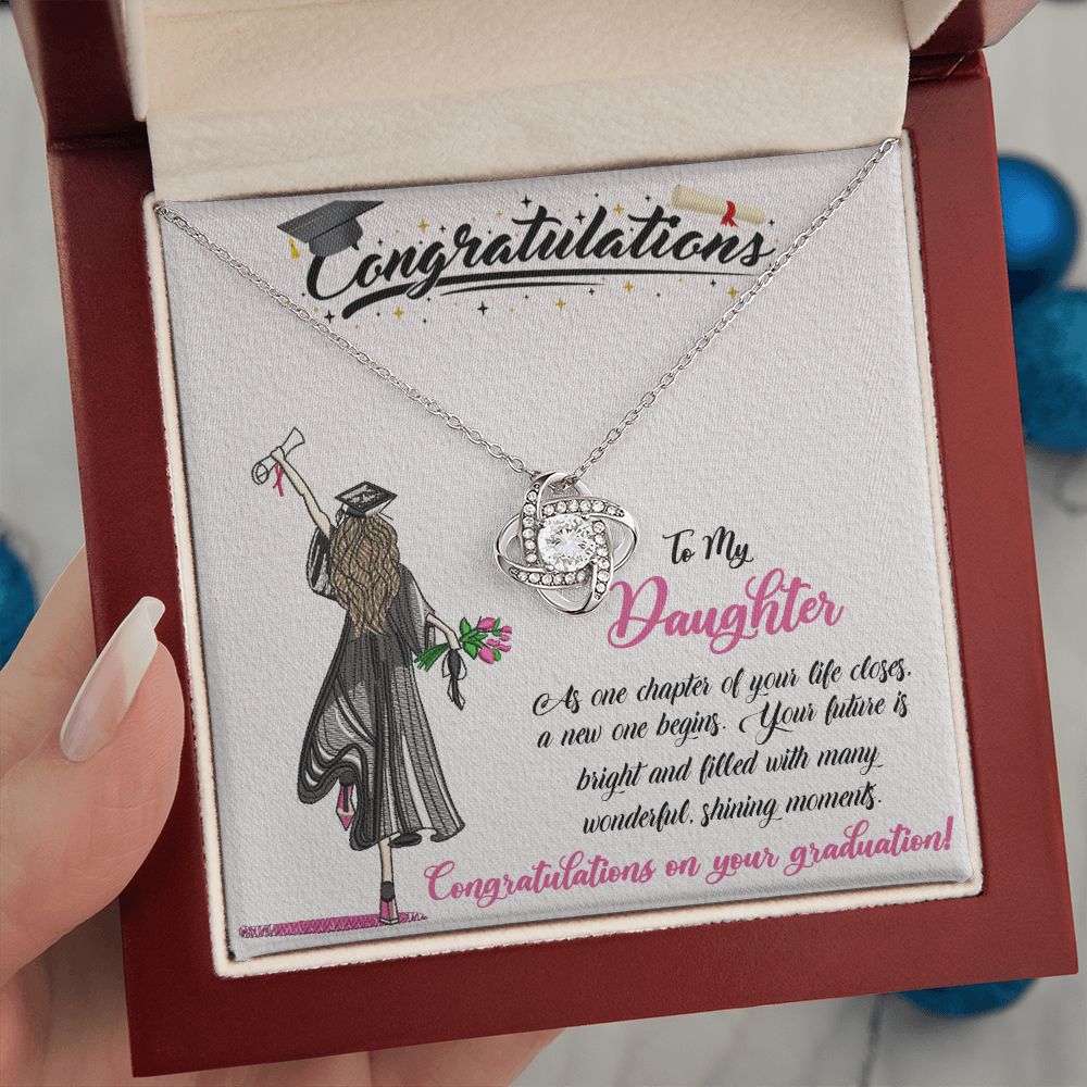 CONGRATULATIONS TO MY DAUGHTER, LOVE KNOT NECKLACE FOR DAUGHTER ON HER GRADUATION, FROM MOM/DAD, GRADUATION GIFT FOR HER